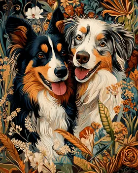 Australian Shepherds in Love - Pet Dog Still Life Wall Art Prints – 8″x10″ Artwork for 11″x14″ Frame