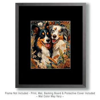 Australian Shepherds in Love - Pet Dog Still Life Wall Art Prints – 8″x10″ Artwork for 11″x14″ Frame