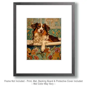 Australian Shepherd in Bathtub - Pet Dog Still Life Wall Art Prints – 8″x10″ Artwork for 11″x14″ Frame