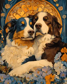 Nouveau Australian Shepherds in Love - Pet Dog Still Life Wall Art Prints – 8″x10″ Artwork for 11″x14″ Frame