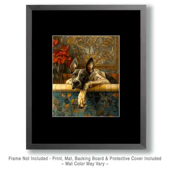 Harlequin Great Dane in Bathtub - Pet Dog Still Life Wall Art Prints – 8″x10″ Artwork for 11″x14″ Frame