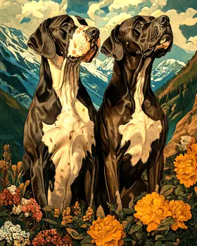 Two Loyal Great Danes - Pet Dog Still Life Wall Art Prints – 8″x10″ Artwork for 11″x14″ Frame