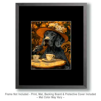 Great Dane Having Tea - Pet Dog Still Life Wall Art Prints – 8″x10″ Artwork for 11″x14″ Frame