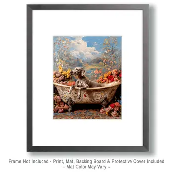 Great Dane in Garden Bathtub - Pet Dog Still Life Wall Art Prints – 8″x10″ Artwork for 11″x14″ Frame