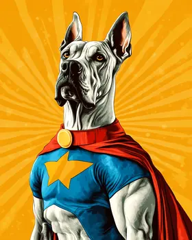 Superhero Great Dane - Pet Dog Still Life Wall Art Prints – 8″x10″ Artwork for 11″x14″ Frame