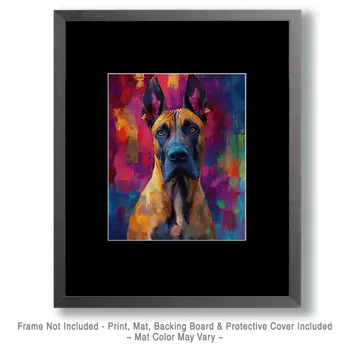 Colorful Great Dane - Pet Dog Still Life Wall Art Prints – 8″x10″ Artwork for 11″x14″ Frame
