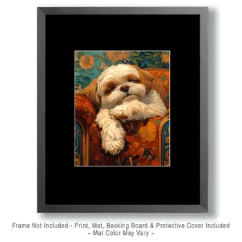Exhausted Shih Tzu - Pet Dog Still Life Wall Art Prints – 8″x10″ Artwork for 11″x14″ Frame