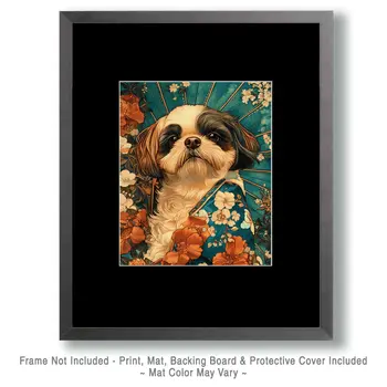 Kimono Shih Tzu - Pet Dog Still Life Wall Art Prints – 8″x10″ Artwork for 11″x14″ Frame