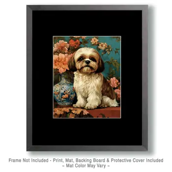 Shih Tzu by Vase - Pet Dog Still Life Wall Art Prints – 8″x10″ Artwork for 11″x14″ Frame