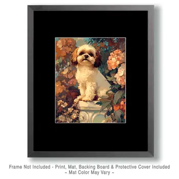 Shih Tzu on Pedestal - Pet Dog Still Life Wall Art Prints – 8″x10″ Artwork for 11″x14″ Frame