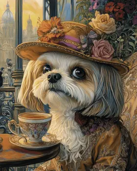 Shih Tzu Waiting to be Served - Pet Dog Still Life Wall Art Prints – 8″x10″ Artwork for 11″x14″ Frame