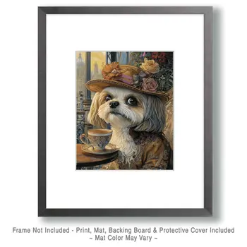 Shih Tzu Waiting to be Served - Pet Dog Still Life Wall Art Prints – 8″x10″ Artwork for 11″x14″ Frame