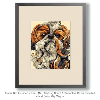 Stylized Shih Tzu - Pet Dog Still Life Wall Art Prints – 8″x10″ Artwork for 11″x14″ Frame