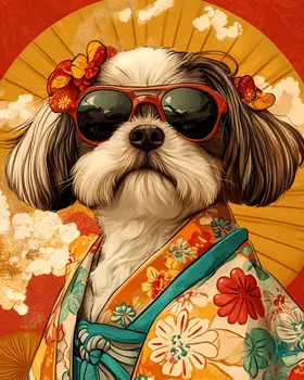 Hip Shih Tzu - Pet Dog Still Life Wall Art Prints – 8″x10″ Artwork for 11″x14″ Frame