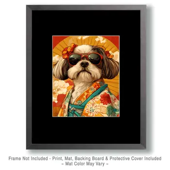 Hip Shih Tzu - Pet Dog Still Life Wall Art Prints – 8″x10″ Artwork for 11″x14″ Frame