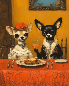 Chihuahua Dinner Time - Pet Dog Still Life Wall Art Prints – 8″x10″ Artwork for 11″x14″ Frame