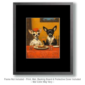 Chihuahua Dinner Time - Pet Dog Still Life Wall Art Prints – 8″x10″ Artwork for 11″x14″ Frame