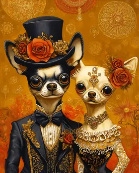 The Chihuahua Couple - Pet Dog Still Life Wall Art Prints – 8″x10″ Artwork for 11″x14″ Frame
