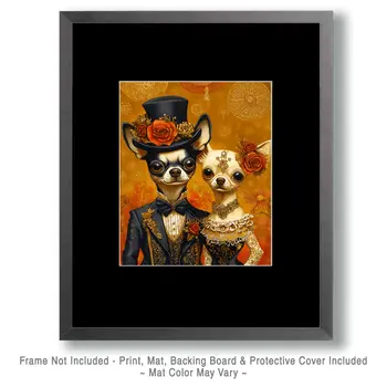 The Chihuahua Couple - Pet Dog Still Life Wall Art Prints – 8″x10″ Artwork for 11″x14″ Frame