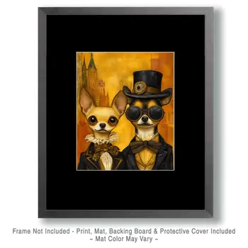 Chihuahuas on the Town - Pet Dog Still Life Wall Art Prints – 8″x10″ Artwork for 11″x14″ Frame