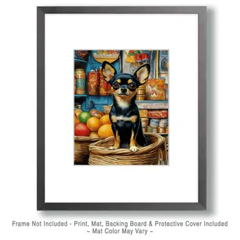 Chihuahua at Market - Pet Dog Still Life Wall Art Prints – 8″x10″ Artwork for 11″x14″ Frame