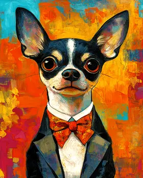 Bowtie Chihuahua - Pet Dog Still Life Wall Art Prints – 8″x10″ Artwork for 11″x14″ Frame