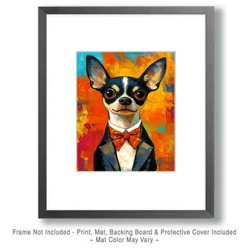 Bowtie Chihuahua - Pet Dog Still Life Wall Art Prints – 8″x10″ Artwork for 11″x14″ Frame