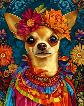 Chihuahua Flor - Pet Dog Still Life Wall Art Prints – 8″x10″ Artwork for 11″x14″ Frame