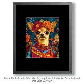 Chihuahua Flor - Pet Dog Still Life Wall Art Prints – 8″x10″ Artwork for 11″x14″ Frame