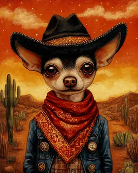 Chihuahua Vaquero - Pet Dog Still Life Wall Art Prints – 8″x10″ Artwork for 11″x14″ Frame