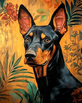 Vintage Doberman Pinscher Portrait - Pet Dog Still Life Wall Art Prints – 8″x10″ Artwork for 11″x14″ Frame
