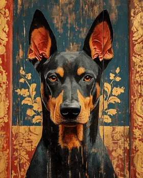 Antique Style Doberman Pinscher - Pet Dog Still Life Wall Art Prints – 8″x10″ Artwork for 11″x14″ Frame