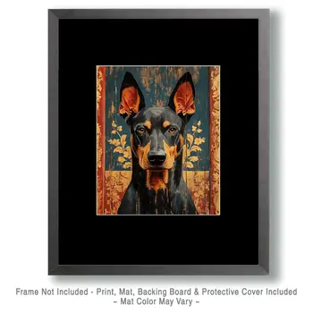 Antique Style Doberman Pinscher - Pet Dog Still Life Wall Art Prints – 8″x10″ Artwork for 11″x14″ Frame