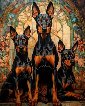 Three Doberman Pinschers - Pet Dog Still Life Wall Art Prints – 8″x10″ Artwork for 11″x14″ Frame