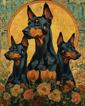 Alert Doberman Pinschers - Pet Dog Still Life Wall Art Prints – 8″x10″ Artwork for 11″x14″ Frame