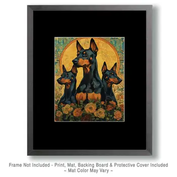 Alert Doberman Pinschers - Pet Dog Still Life Wall Art Prints – 8″x10″ Artwork for 11″x14″ Frame