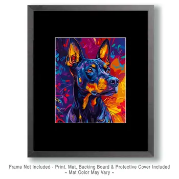 Colorful Doberman Pinscher - Pet Dog Still Life Wall Art Prints – 8″x10″ Artwork for 11″x14″ Frame