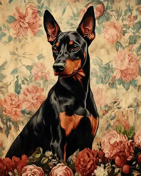 Old Fashion Doberman Pinscher - Pet Dog Still Life Wall Art Prints – 8″x10″ Artwork for 11″x14″ Frame