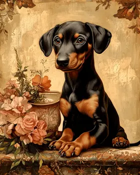 Cute Doberman Pinscher Puppy - Pet Dog Still Life Wall Art Prints – 8″x10″ Artwork for 11″x14″ Frame