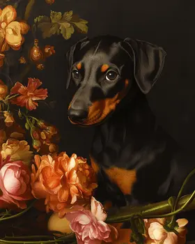 Doberman Pinscher Puppy Portrait - Pet Dog Still Life Wall Art Prints – 8″x10″ Artwork for 11″x14″ Frame