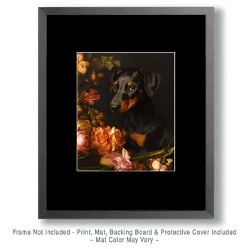 Doberman Pinscher Puppy Portrait - Pet Dog Still Life Wall Art Prints – 8″x10″ Artwork for 11″x14″ Frame