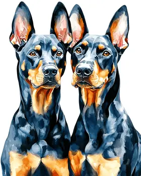 A Pair of Doberman Pinschers - Pet Dog Still Life Wall Art Prints – 8″x10″ Artwork for 11″x14″ Frame