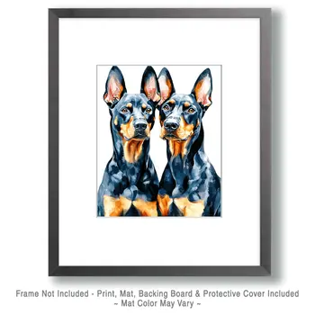 A Pair of Doberman Pinschers - Pet Dog Still Life Wall Art Prints – 8″x10″ Artwork for 11″x14″ Frame