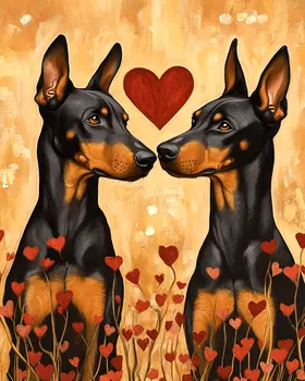 Doberman Pinschers in Love - Pet Dog Still Life Wall Art Prints – 8″x10″ Artwork for 11″x14″ Frame