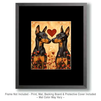 Doberman Pinschers in Love - Pet Dog Still Life Wall Art Prints – 8″x10″ Artwork for 11″x14″ Frame