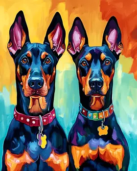 Two Doberman Pinschers - Pet Dog Still Life Wall Art Prints – 8″x10″ Artwork for 11″x14″ Frame