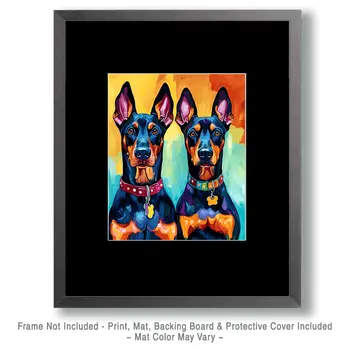 Two Doberman Pinschers - Pet Dog Still Life Wall Art Prints – 8″x10″ Artwork for 11″x14″ Frame