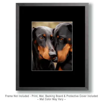 Doberman Pinscher Besties - Pet Dog Still Life Wall Art Prints – 8″x10″ Artwork for 11″x14″ Frame
