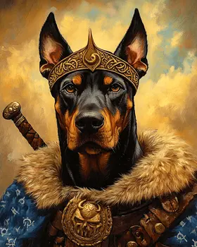 Doberman Pinscher King - Pet Dog Still Life Wall Art Prints – 8″x10″ Artwork for 11″x14″ Frame