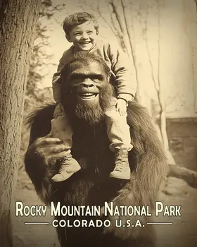 Bigfoot Piggy Back - Rocky Mountain Souvenir Art Prints - 8"x10" Artwork for 11"x14" Frame
